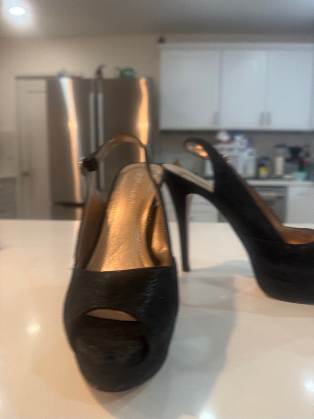 BCBGeneration Black Peep-Toe Slingback Platform Stiletto Heels